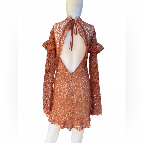 Lace Mini Dress | Open Back Long Sleeve | Size Medium - Picture 4 of 5
